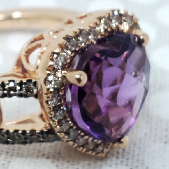 Le Vian 14K Strawberry Gold Ring 2ct Grape Amethyst 1/3ct Nude & 1/8ct Chocolate - Picture 15 of 15